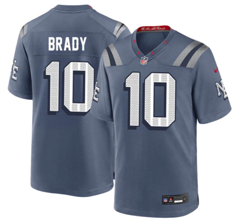 Men 2025 New England Patriots 10 Brady blue 5th generation Throwback Nike Limited NFL Jersey style 001